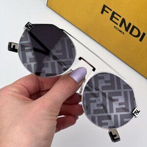 Fendi Men BRAND NEW Sunglasses Palladium Blue Silver Mirror Round FE40060U 16X